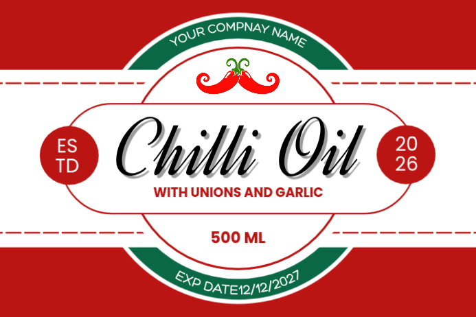 White Geometric Chilli Oil Label Template | PosterMyWall