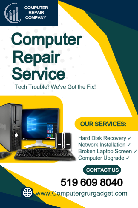 Computer Fixing Poster Copy of White Geometric Computer Repair Service Poster | PosterMyWall