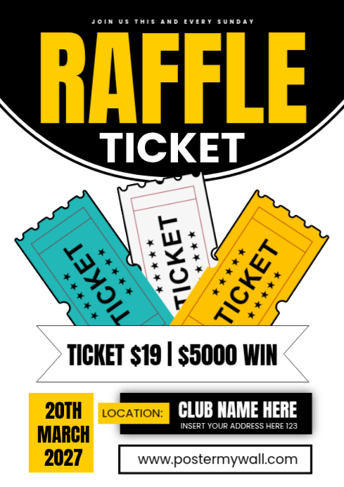 Ticket Raffle Invitations White Geometric Raffle Ticket Contest Invitation A4 Template | PosterMyWall
