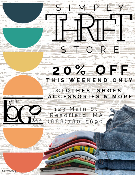 White Geometric Red Orange Green Colorful Thrift Shop Flyer Sale Flyer (us Letter) Pamflet (VSA Brief) template
