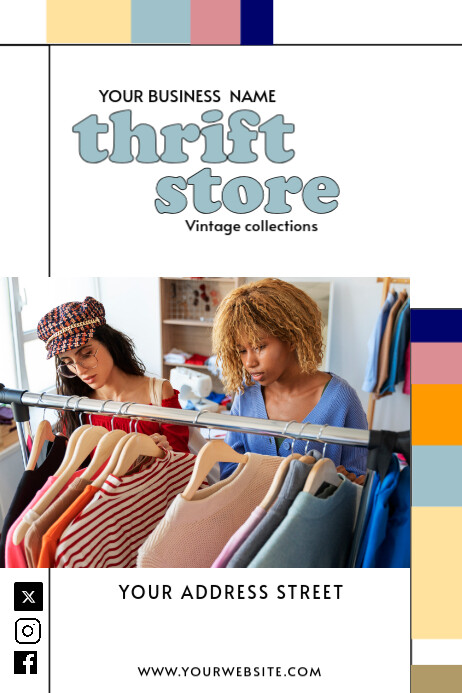 White Geometric Thrift Store Flyer Banner 4' × 6' Banier 4’×6’ template