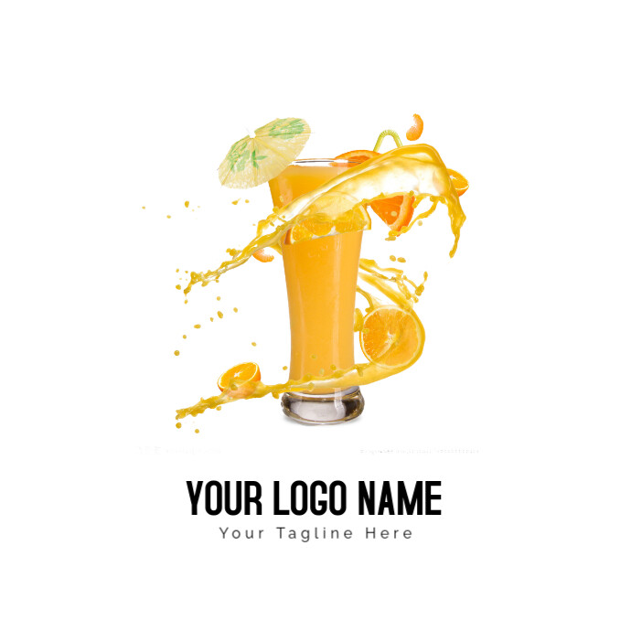 White  Glass Of  Orange Juice On Blue Background Logo template