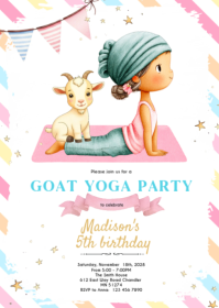 White Goat Yoga Birthday Party A6 template