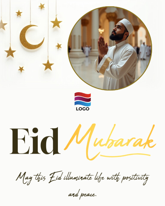 White gold Joyful Eid Mubarak Instagram Portrait template
