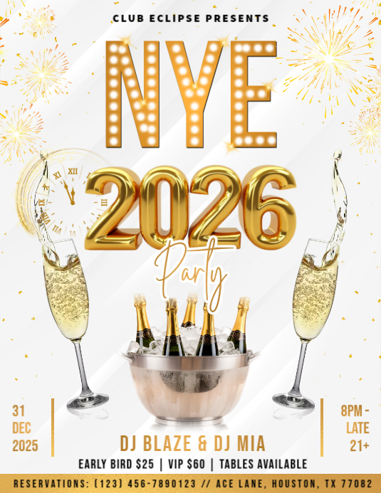 Copy of White Gold Maximalist New Years Eve Party Invitation Flyer (us ...