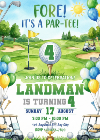 White Golf Birthday Party A6 template