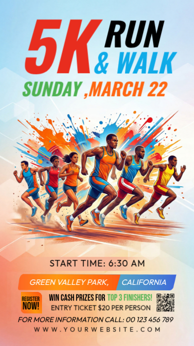 White Gradient 5K Run and Walk Event Instagram Story Template ...