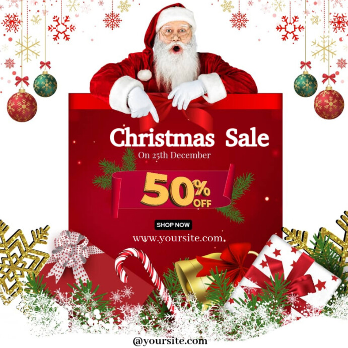 White Gradient Christmas Sales 50% Instagram Post Template | PosterMyWall