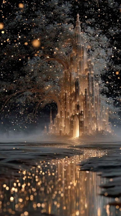 White Gradient Golden Castle Of Dreams Under Starlit Sky Instagram ...