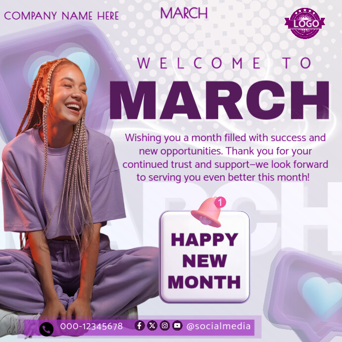 White Gradient Happy New Month Of March  Instagram Post template