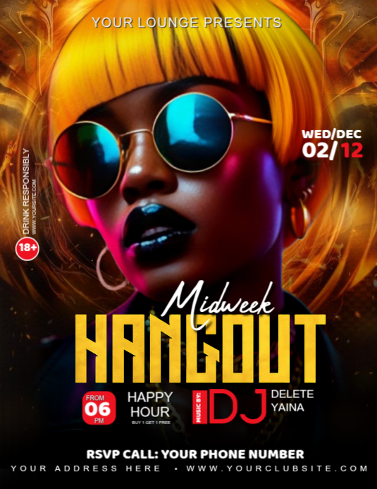 White Gradient Midweek Hangout  Flyer (us Letter) template