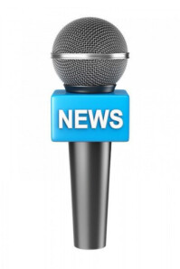 White Gradient News Microphone Icon  Poster template
