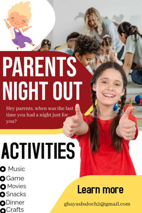 White Gradient Parents Night Out 2025 Poster Plakkaat template