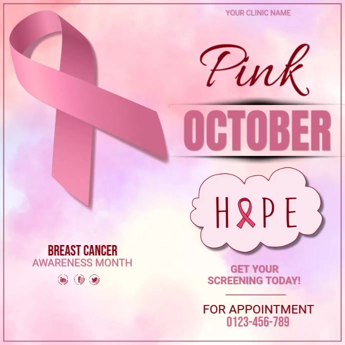 White Gradient Pink October Breast Cancer Awareness Month Square (1:1 ...
