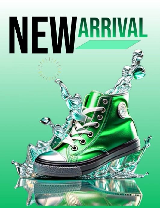 White Gradient Splash Of Style: The Green Kick New Arrival Sneakers Flyer (us Letter) template