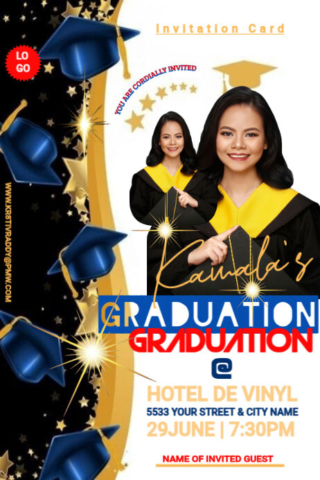 White  Graduation Invitation Card Poster Plakkaat template