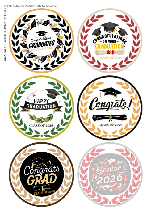 Editable Graduation Sticker White Graduation Stickers A4 Template | PosterMyWall