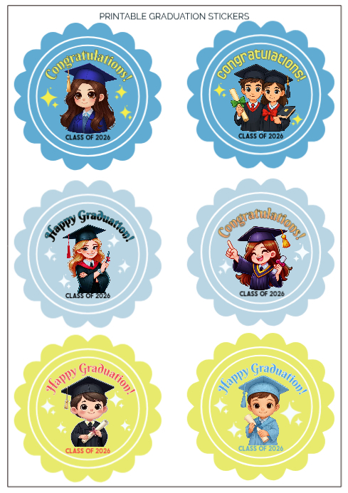 White Graduation Stickers A4 Template | PosterMyWall