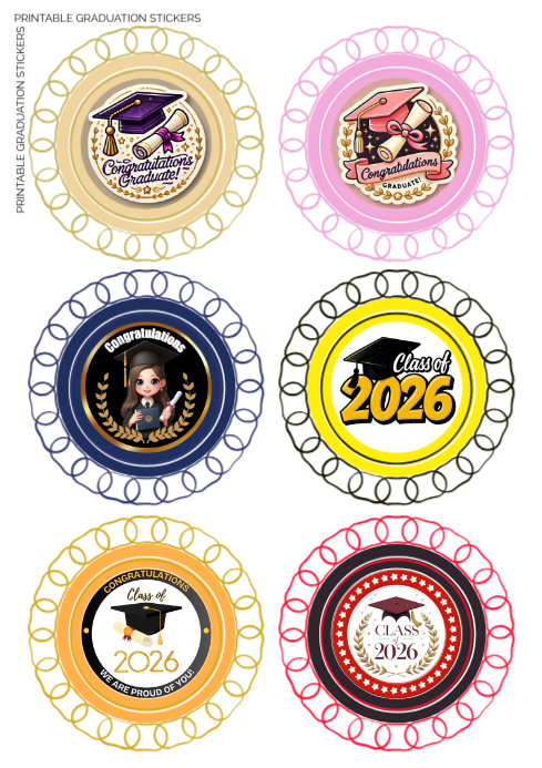 White Graduation Stickers A4 Template | PosterMyWall