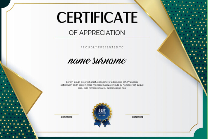 White Green And Gold Award Certificate Label Template | PosterMyWall