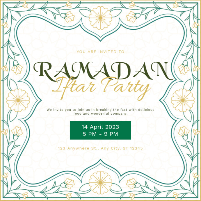 White Green Floral Ramadan Iftar Party Instagram Post Instagram-bericht template