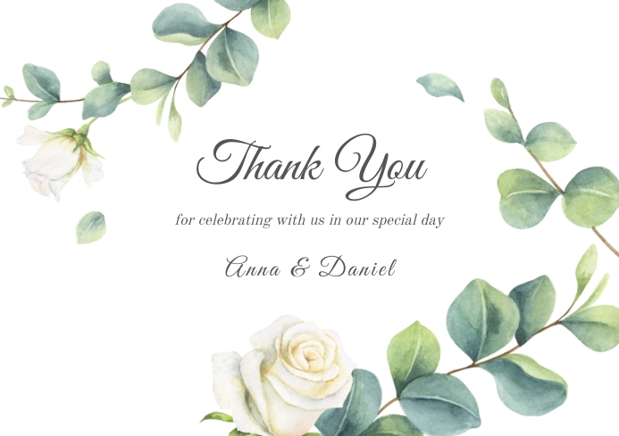 White Green Floral Wedding Thank You Card Template | PosterMyWall