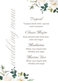 White Green Restaurant Wedding Menu Card A6 template