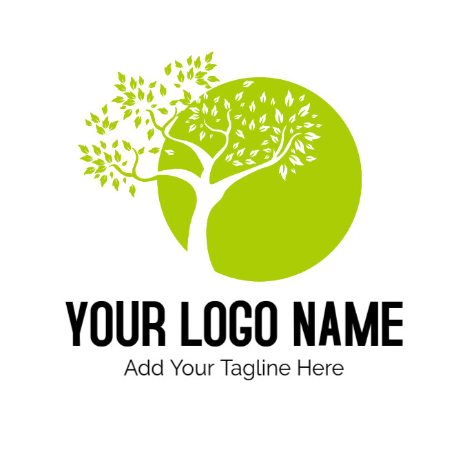 White  Green Tree Illustration, Logo Tree, Cartoon Tree Logo Album Cover template