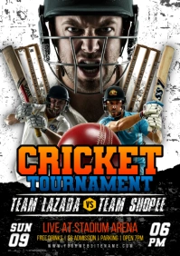 White Grunge Cricket Tournament A5 template