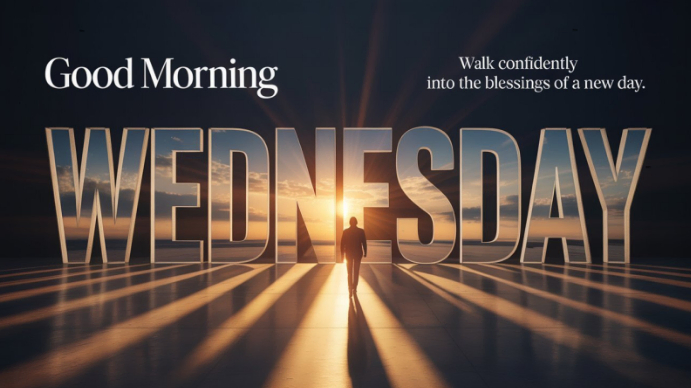 White Grunge Good Morning Wednesday Inspirational Sunrise Quote – Motivational Midweek Blessings Pos template