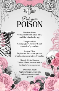 White Grunge Halloween Cocktail Menu Half Page Wide template