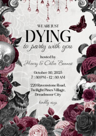 White Grunge Halloween Party Invitation A4 template