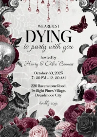 White Grunge Halloween Party Invitation A4 template