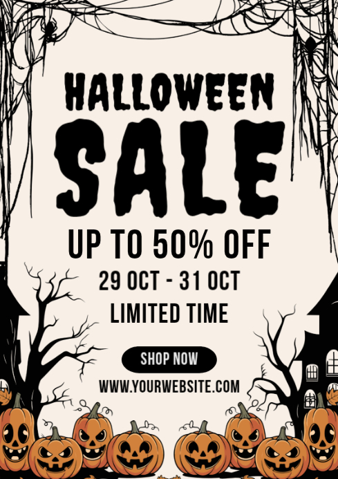 White Grunge Halloween Sale A4 Template | PosterMyWall
