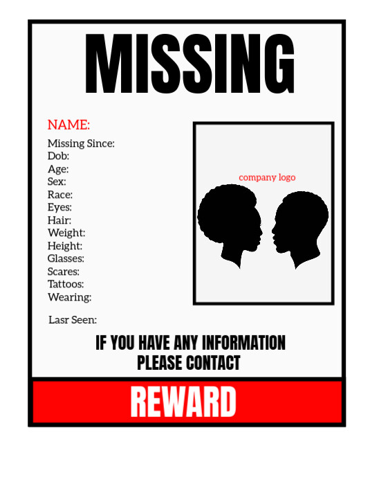 Copy of White Grunge Missing Person Report Ideas Flyer (us Letter ...
