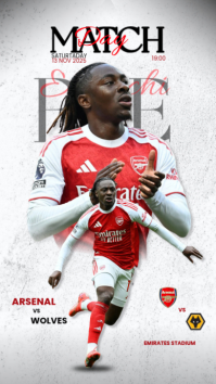 White Grunge Soccer Match Day: Arsenal Vs Wolves Instagram Story template