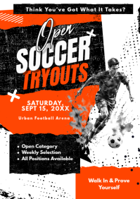 White Grunge Soccer Tryouts A4 template