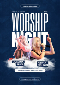 White Grunge Sunday Worship Night A4 template