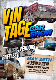 White Grunge Vintage Car Show A5 template
