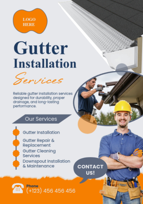 White Gutter Installation Services Poster Template A2 | PosterMyWall