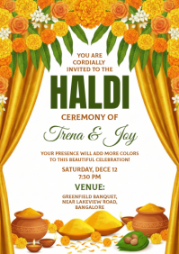 White Haldi Ceremony Invitation A4 template