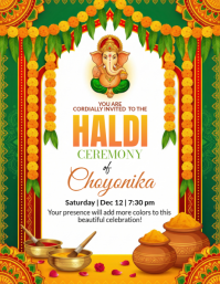 White Haldi Ceremony Invitation Flyer template