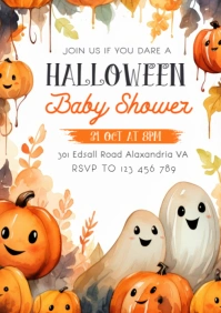 White  Halloween Baby Shower A4 template
