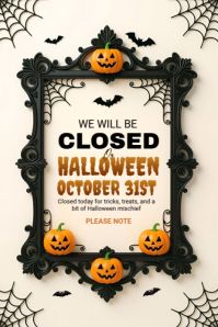 White Halloween Closed Notice Poster Plakat template