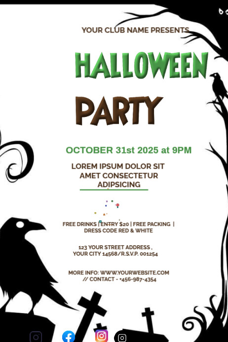 White Halloween Party Design Flyer Poster Template | PosterMyWall