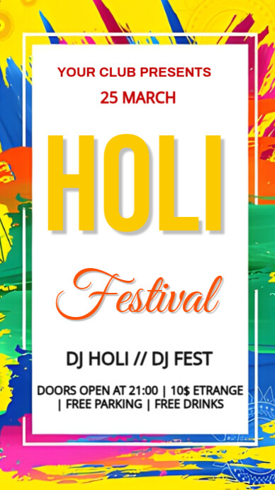 White Happy Holi Post Digital Display (9:16) template