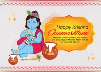 White Happy Janmashtami Greeting Card Postcar Postcard template