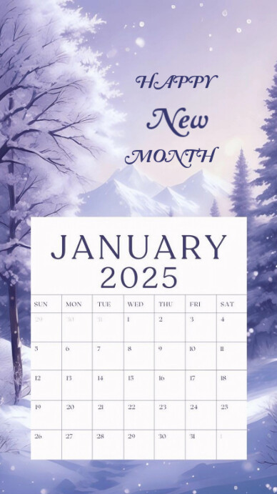 White Happy New Month January  Digital Display (9:16) template
