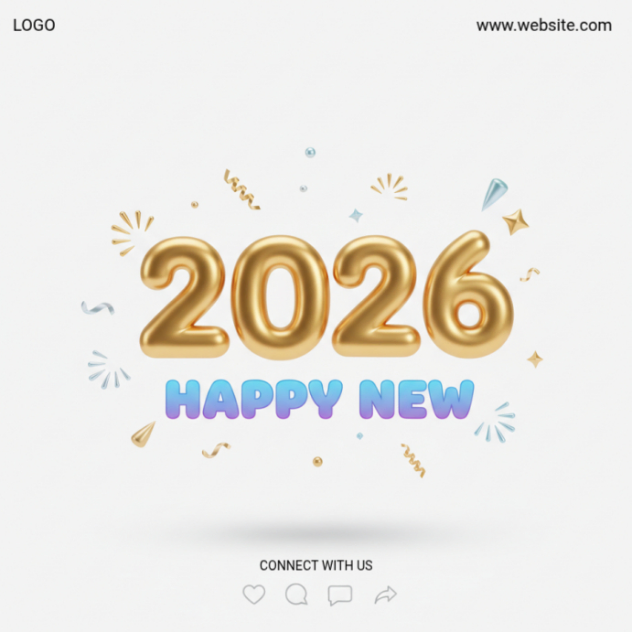 White Happy New Year 2026 Instagram Post Template | PosterMyWall