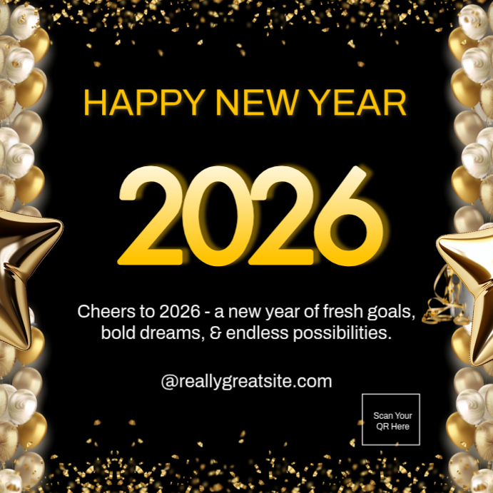 White Happy New Year 2026 Wish Instagram Post Template | PosterMyWall